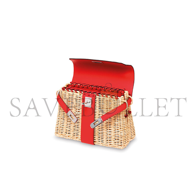 HERMÈS MASTER ROUGE DE COEUR SWIFT LEATHER & OSIER MINI PICNIC KELLY 20 WITH PALLADIUM HARDWARE (20*14*8cm)